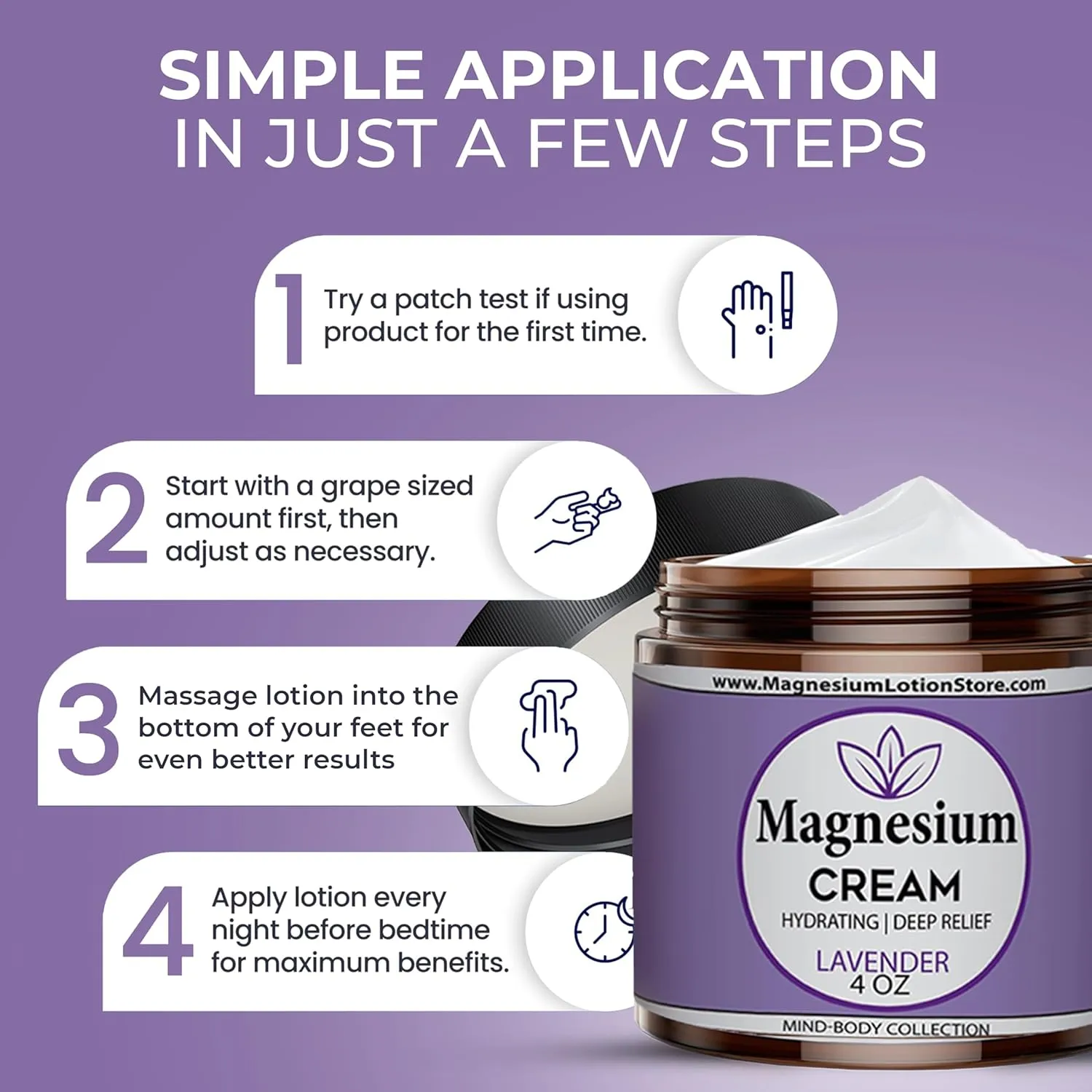 Magnesium Cream for Sleep, Kids, Muscle Soreness & Cramps Relief with Shea Butter, Coconut Oil, Aloe, Vitamin E - Topical Magnesium Cream for Calm & Relaxation - Lavender - 4fl oz - USA Made