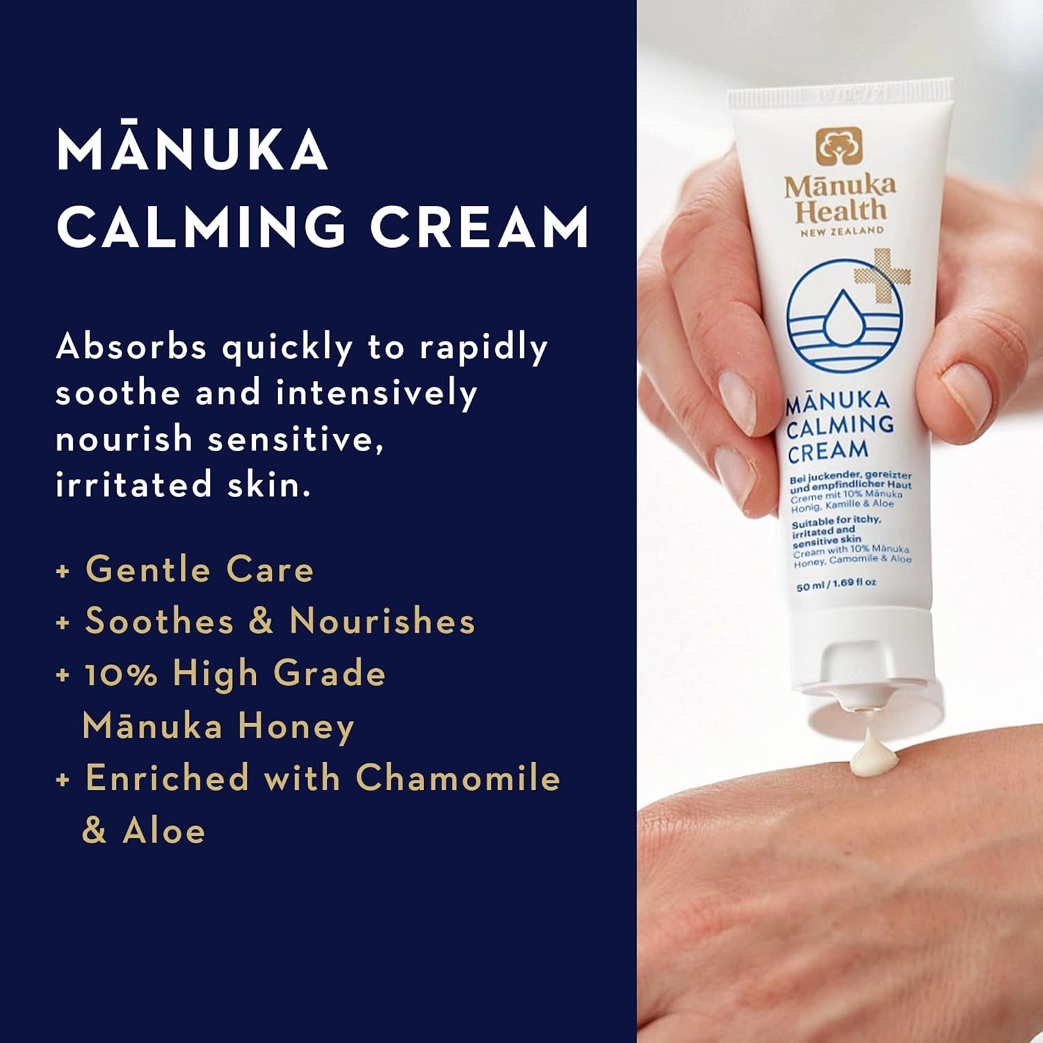 Manuka Health Calming Cream, For Itchy, Irritated & Sensitive Skin, Authentic Raw Honey from New Zealand