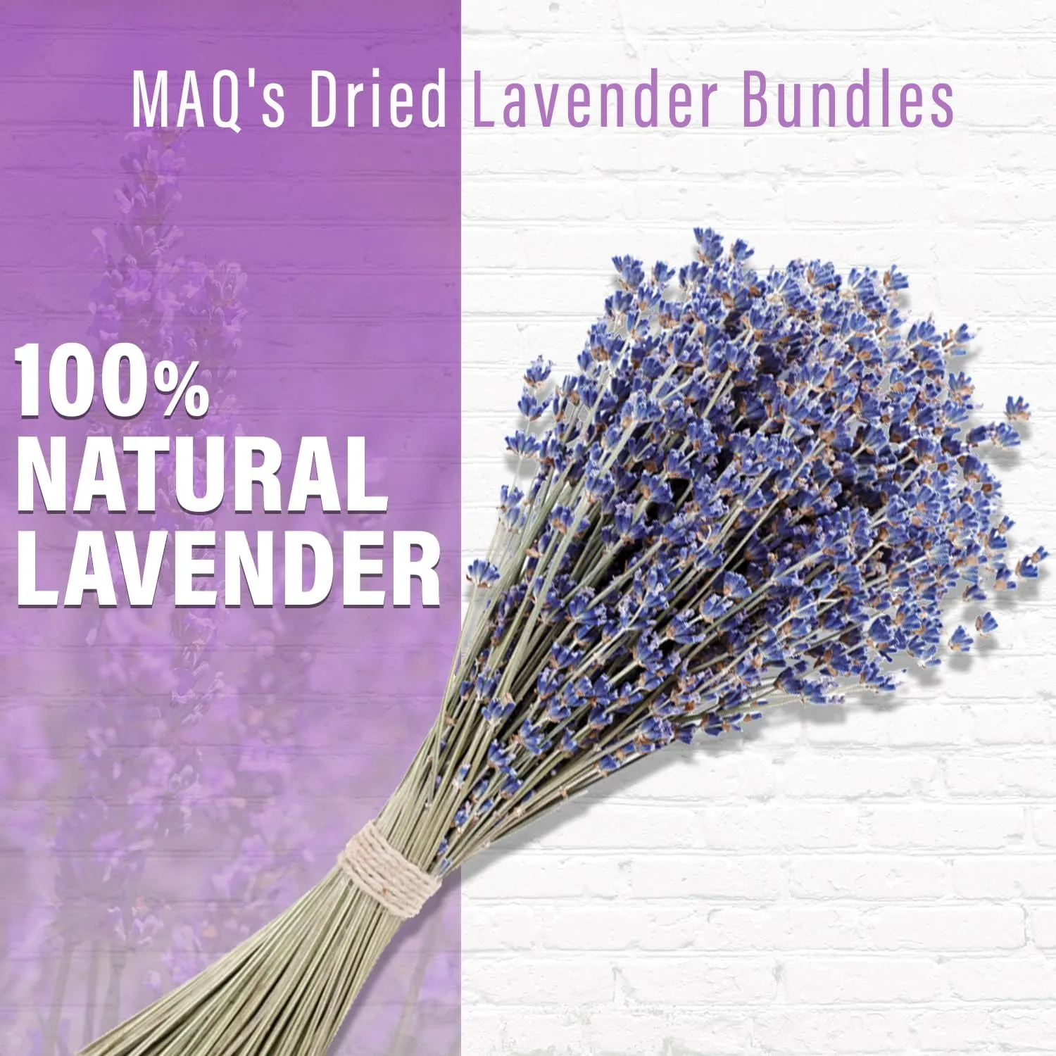 MAQ's Dried Lavender Bundles - 100% Natural Dried Lavender Flowers with 300 Stems (16-17 Inches) for Home Fragrance, Weddings & Party Decoration | Bonus Pouch Filled with Dried Lavendar Buds
