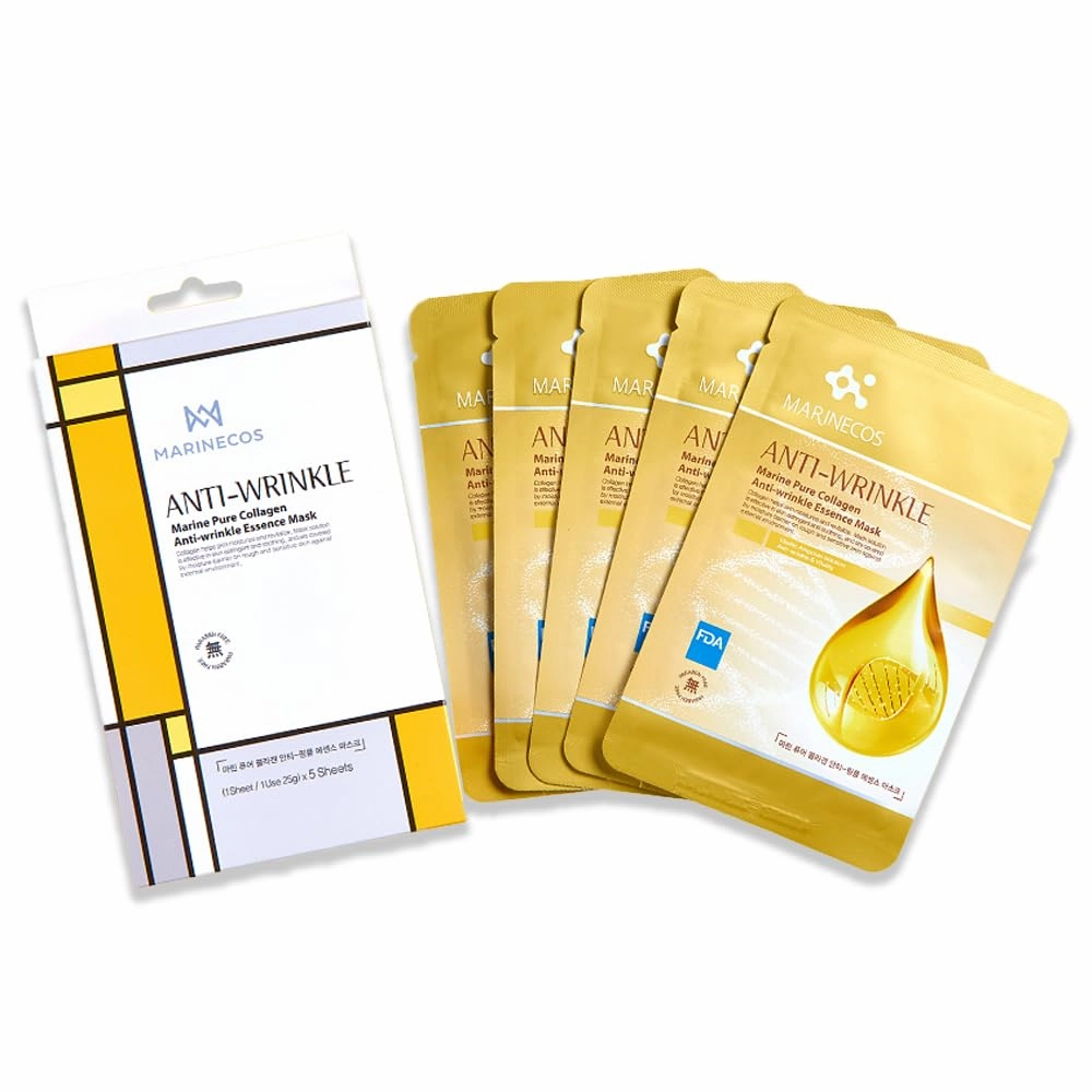 Marine Collagen Gold Essence Mask ㅣ Firming Sheet for Skin Elasticity ㅣ Lifting Daily Skincare ㅣ Korean Youthful Glow Face Mask ㅣ 5 of Pack