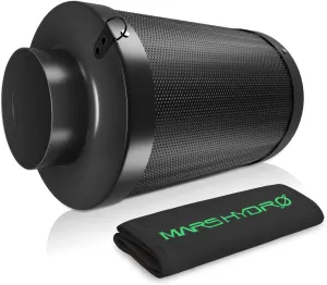 MARS HYDRO 4 Inch Carbon Filter, Inline Air Filter Odor Control with Australian Virgin Charcoal, Carbon Filter for Inline Fan, Grow Tent, Hydroponics, Pre-Filter Included, Reversible Flange