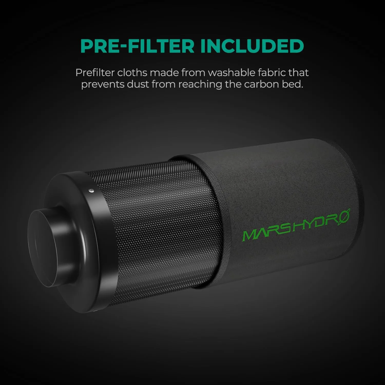 MARS HYDRO 4 Inch Carbon Filter, Inline Air Filter Odor Control with Australian Virgin Charcoal, Carbon Filter for Inline Fan, Grow Tent, Hydroponics, Pre-Filter Included, Reversible Flange