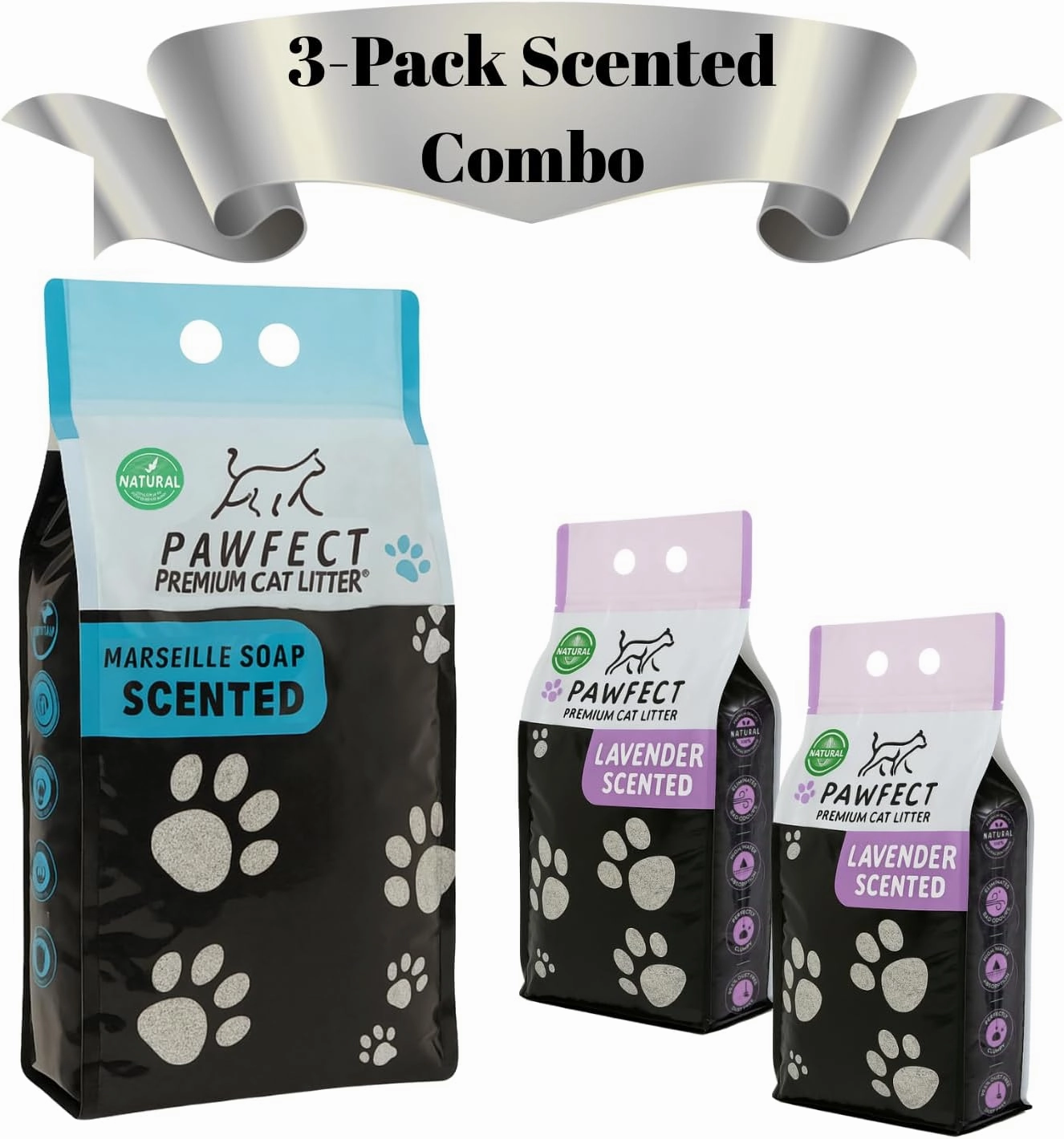 Marseille Soap & Lavender Cat Litter Combo – 36.4 lb / 19L (1x9L   2x5L), Clumping, Dust-Free, Odor Control