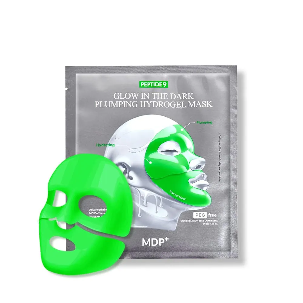 MDP  PEPTIDE 9 Glow In the Dark Plumping Hydrogel Mask, Hydrating, 1.26 oz/36 g×5ea, Collagen for elasticity, Pore Minimizing, Plumping Wrinkles