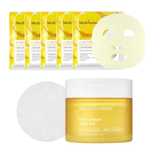 [MediAnswer] K-Beauty Vita Collagen Duo - Glow Pads (80 pads) & Sheet Masks (5 pack) | Premium Firming & Revitalizing Skincare Set with French Collagen