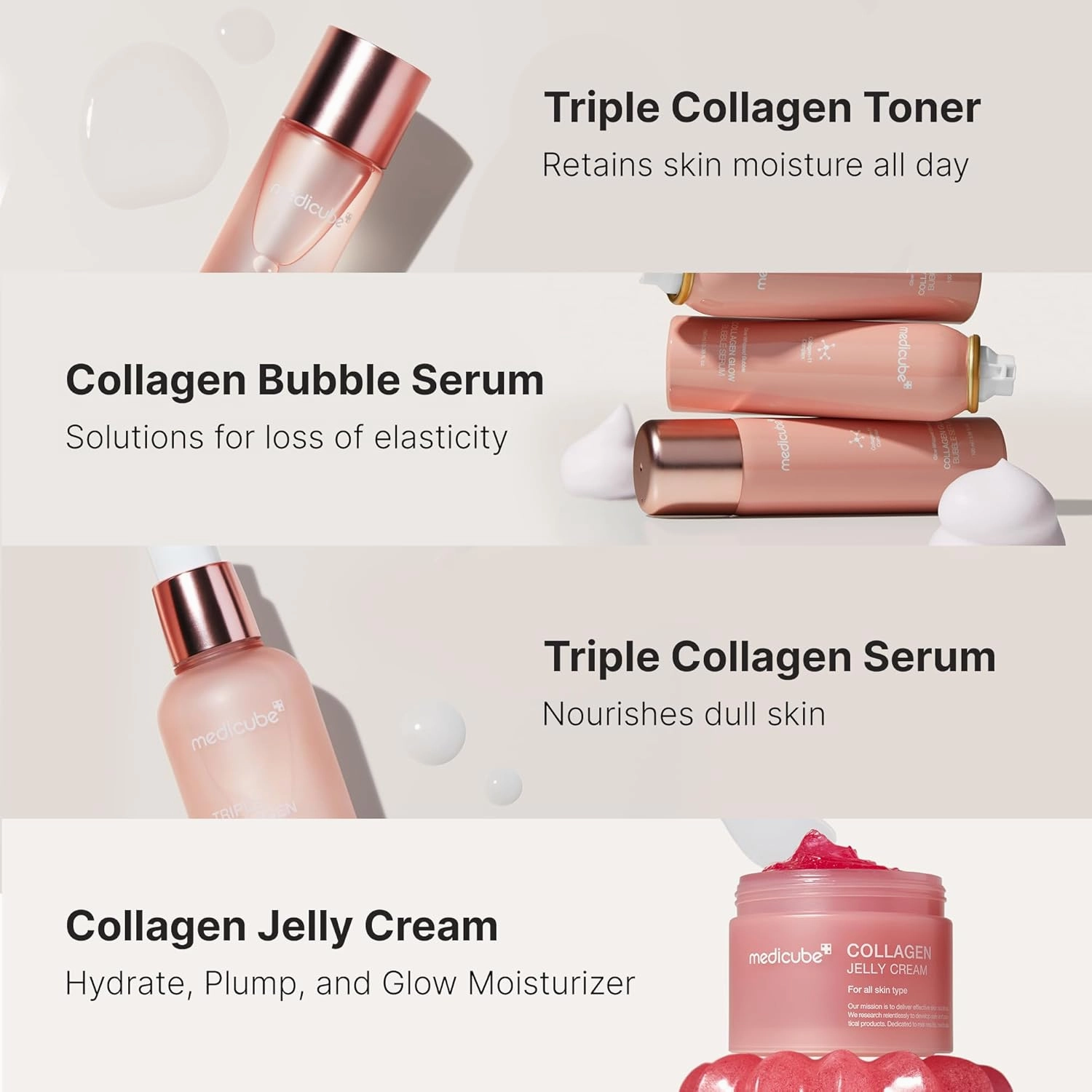 medicube Pink Collagen Skincare Set | Gifts For Women Men | Holiday Gifts | 4-Step Korean Skincare Set with Niacinamide, Collagen & Hyaluronic Acid, Full-sized Skincare Gift