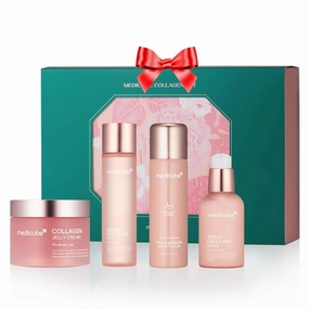 medicube Pink Collagen Skincare Set | Gifts For Women Men | Holiday Gifts | 4-Step Korean Skincare Set with Niacinamide, Collagen & Hyaluronic Acid, Full-sized Skincare Gift