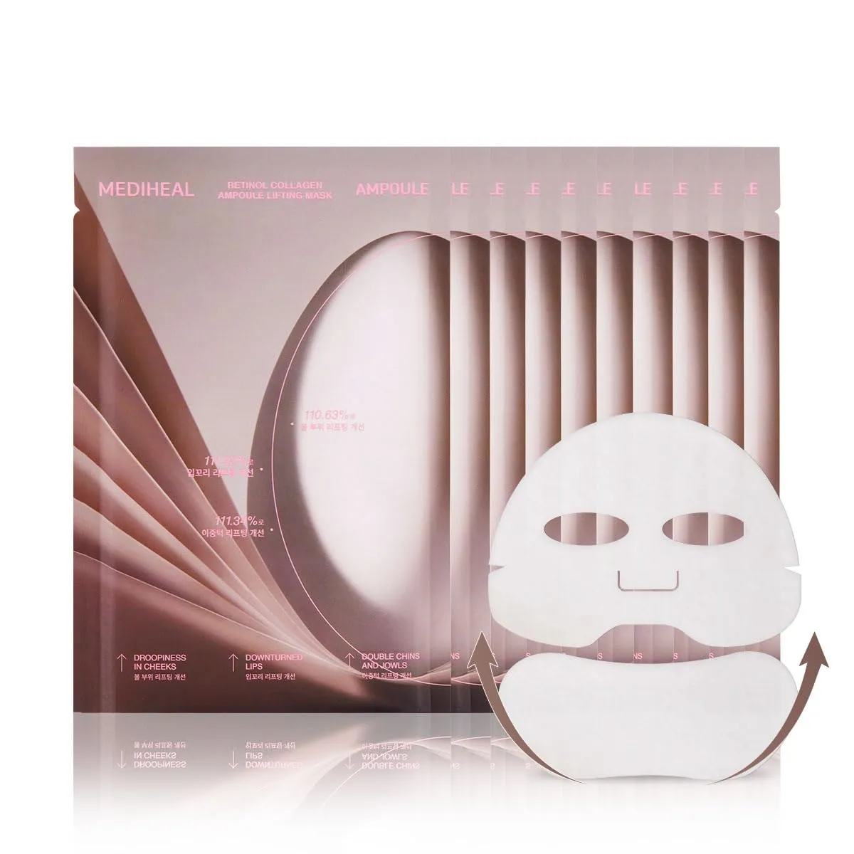 Mediheal Retinol Collagen Ampoule Lifting Mask (4 Counts) for V Line Mask Anti-Aging - Helps Reduce Fine Lines & Wrinkles, and Smoothens Skin