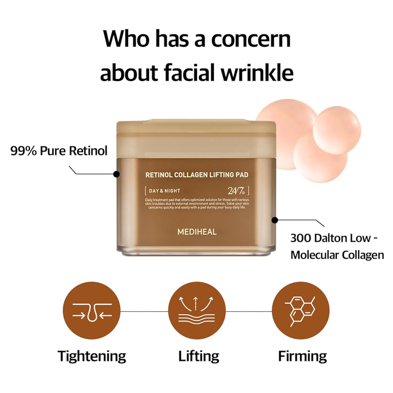 MEDIHEAL Retinol Collagen Lifting Pad - Vegan Face Hypoallergenic Pads with Retinol, Collagen - Lifting Pads for Enhancing Skin Texture Firmness 100 Pads