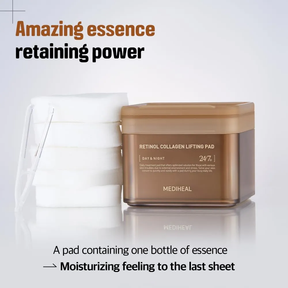 MEDIHEAL Retinol Collagen Lifting Pad - Vegan Face Hypoallergenic Pads with Retinol, Collagen - Lifting Pads for Enhancing Skin Texture Firmness 100 Pads