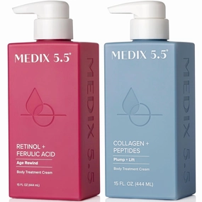MEDIX 5.5 Retinol Cream   Collagen Cream Skin Care Set Moisturizer Body & Face Lotion | Firming Body Lotion Set Reduces Look Of Sagging Skin, Cellulite, Sun Damage & Crepey Skin For Women, 2PC Bundle