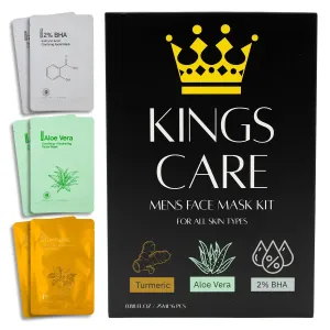 Mens Face Mask Skin Care Kit (6 Pack) - Turmeric Anti-Acne, Aloe Vera Soothing & 2% BHA Salicylic Acid Sheet Mask - Skin Care for Men Face Masks for Hydrating, Brightening & Refining Pores