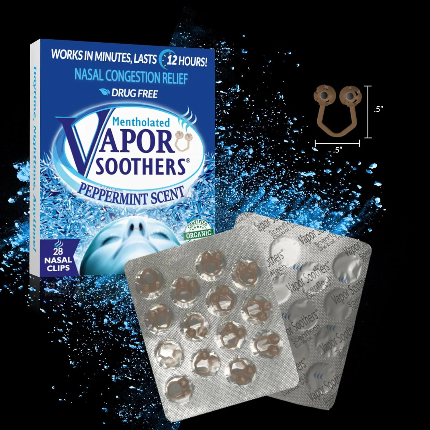 Mentholated Nasal Dilators for Breathing, Instant Nasal Congestion Relief, Nose Clips for Snoring, Nasal Dilators for Sleeping, Mentholated Peppermint, 28 Count, Drug-Free