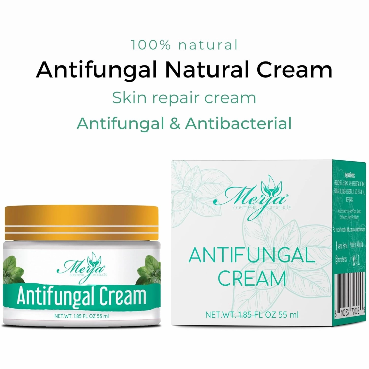 Merja Herbs Natural Antifungal Cream with Oregano, Sage and Thyme - Relaxing & Hydrating & Repair Cream - Herbal Rich Formula, Soothes Rough, Dry, Scaly Patches & Relieves Itching - 55ml 1.86oz