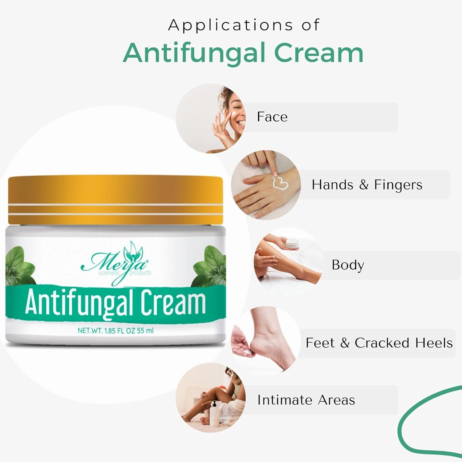 Merja Herbs Natural Antifungal Cream with Oregano, Sage and Thyme - Relaxing & Hydrating & Repair Cream - Herbal Rich Formula, Soothes Rough, Dry, Scaly Patches & Relieves Itching - 55ml 1.86oz