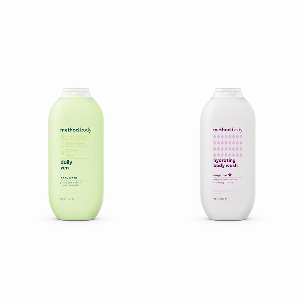 Method Body Wash, Daily Zen Cucumber Green Tea and Hydrating Magnolia Garden, Paraben and Phthalate Free, 18 oz (Pack of 2)