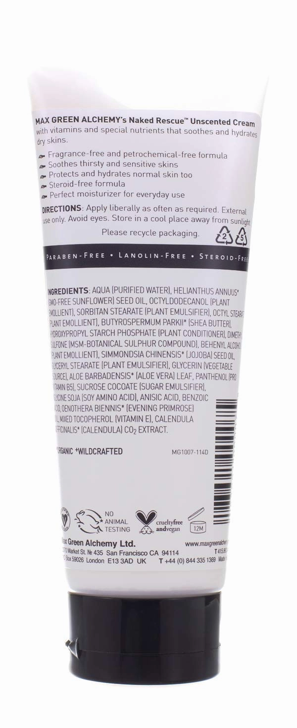 MGA Vegan Unscented Cream - Naked Rescue Body & Face Moisturizer | Natural & Organic Skin Care Moisturizer For Dry & Sensitive Skin | Fragrance Free, Non Greasy & Hydrating Cream | 2oz