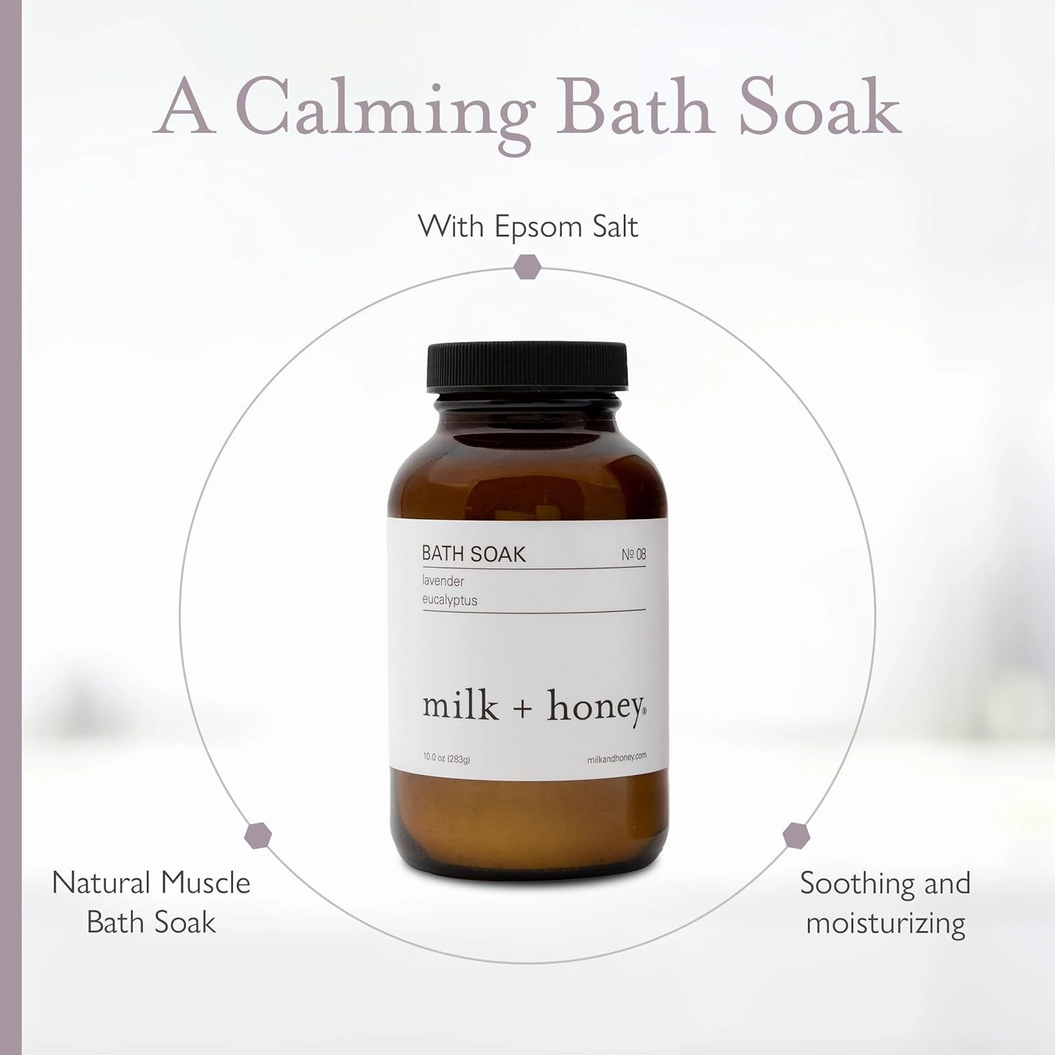 milk   honey No. 8 Calming Bath Soak – Moisturizing Epsom Salt with Lavender & Eucalyptus – Relaxing Aromatherapy Soak for Sore Muscles, Dry Skin & Stress Relief – 10 oz