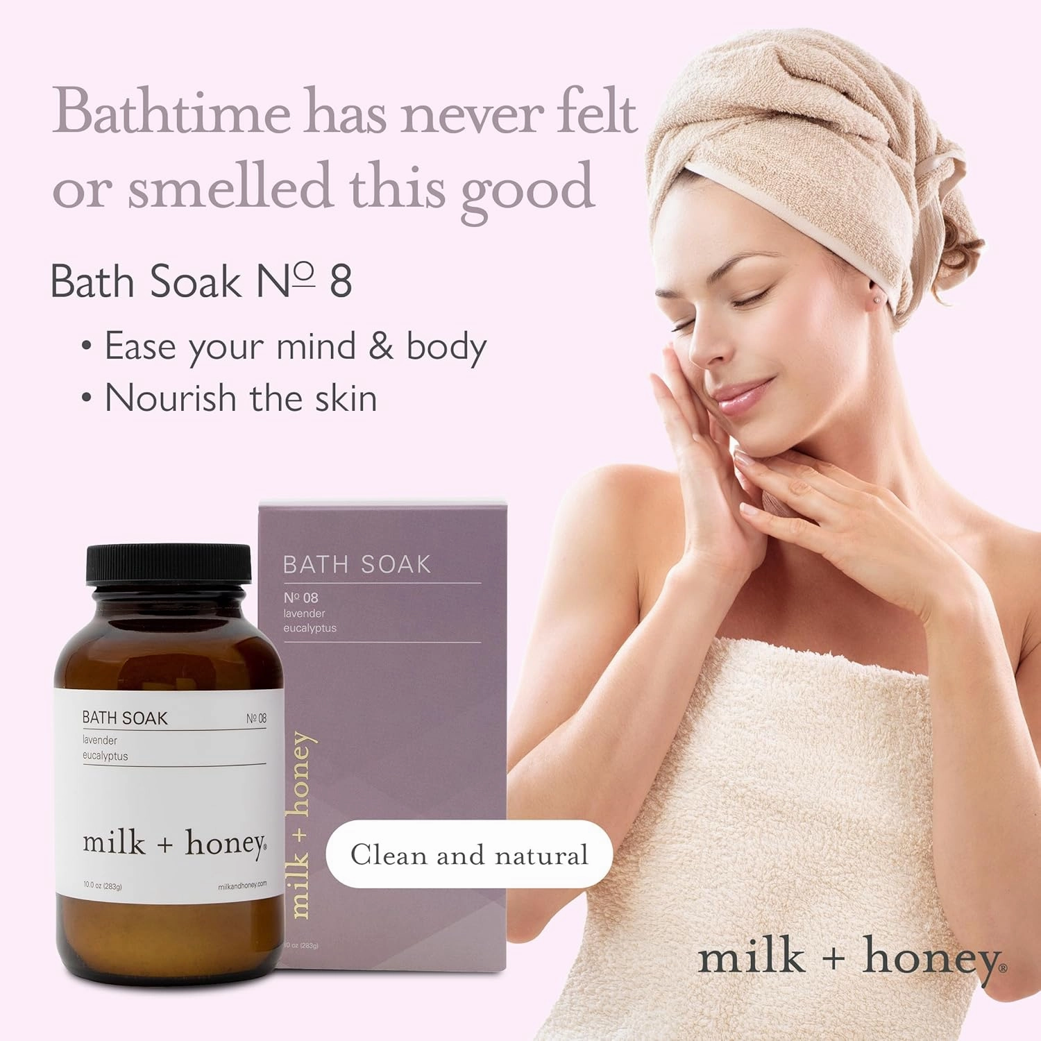 milk   honey No. 8 Calming Bath Soak – Moisturizing Epsom Salt with Lavender & Eucalyptus – Relaxing Aromatherapy Soak for Sore Muscles, Dry Skin & Stress Relief – 10 oz