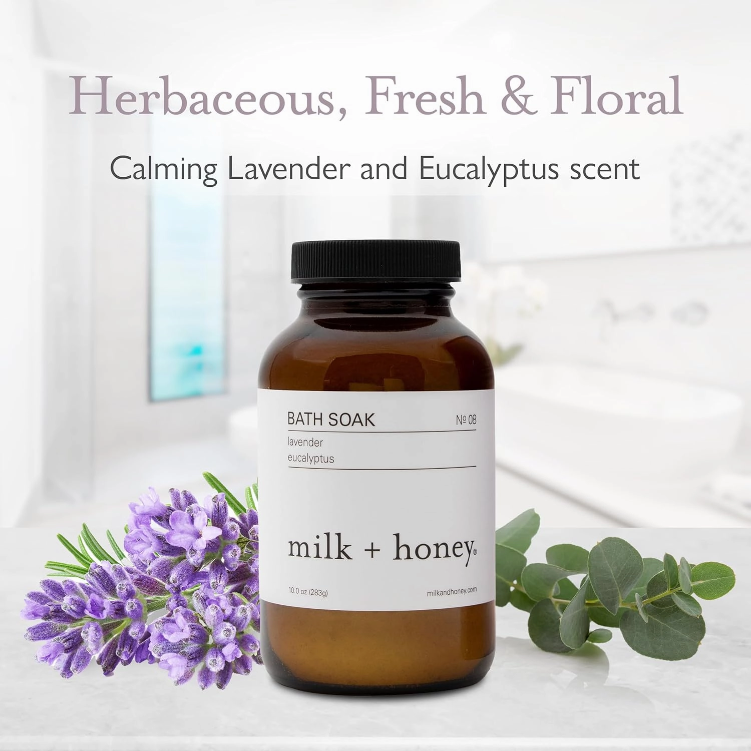milk   honey No. 8 Calming Bath Soak – Moisturizing Epsom Salt with Lavender & Eucalyptus – Relaxing Aromatherapy Soak for Sore Muscles, Dry Skin & Stress Relief – 10 oz