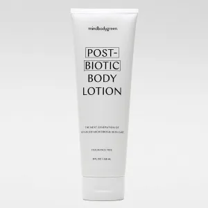 mindbodygreen postbiotic body lotion - Ultra-hydrating, firming, and clean body lotion with next-gen pre and postbiotics, aloe, oat oil, shea butter, coenzyme QIO. Vegan. Paraben and phthalate free.