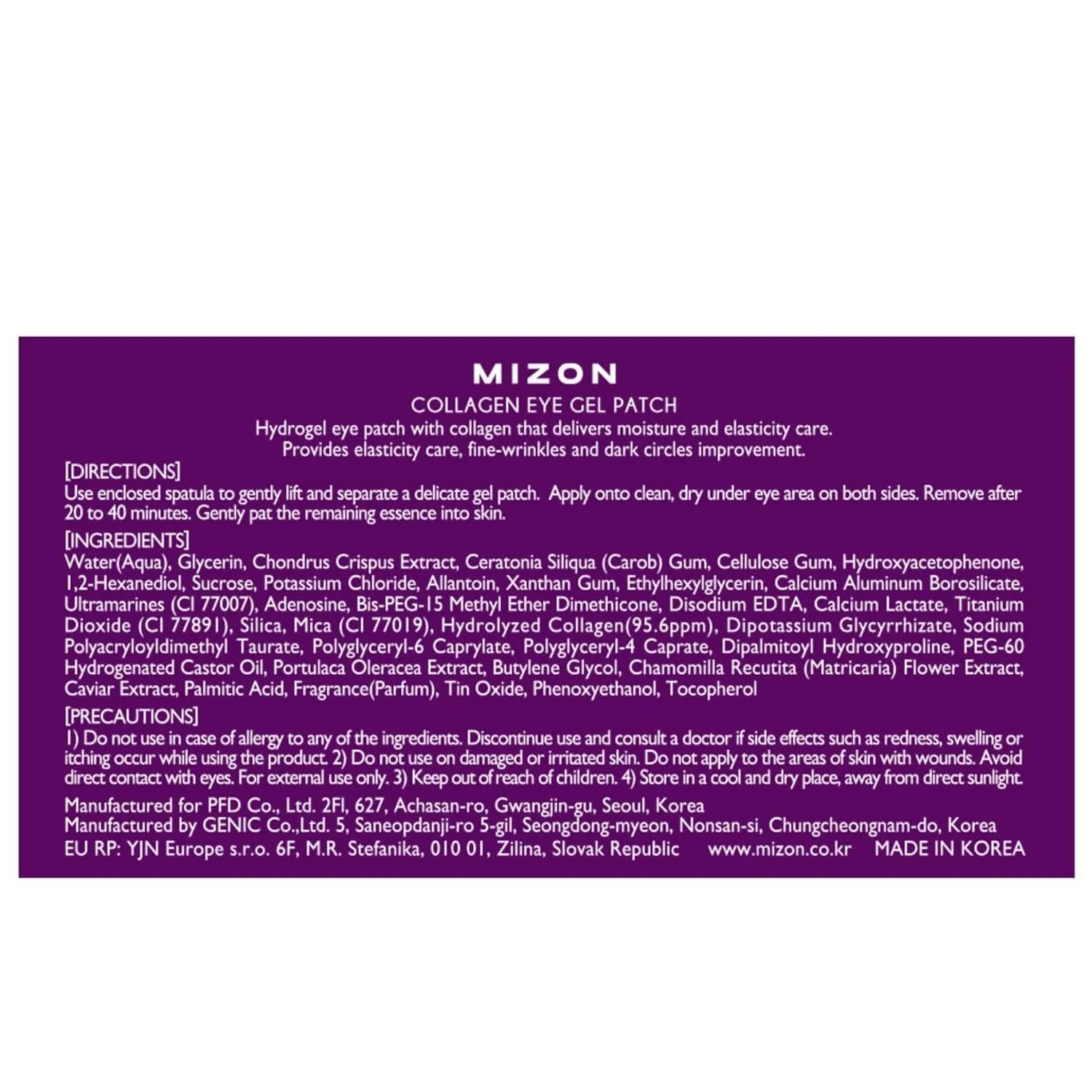 MIZON Collagen Eye Gel Patch with Hydrolyzed Collagen, Caviar, and Chamomile for Firming, Nourishment, and Wrinkle Care – 60pcs –