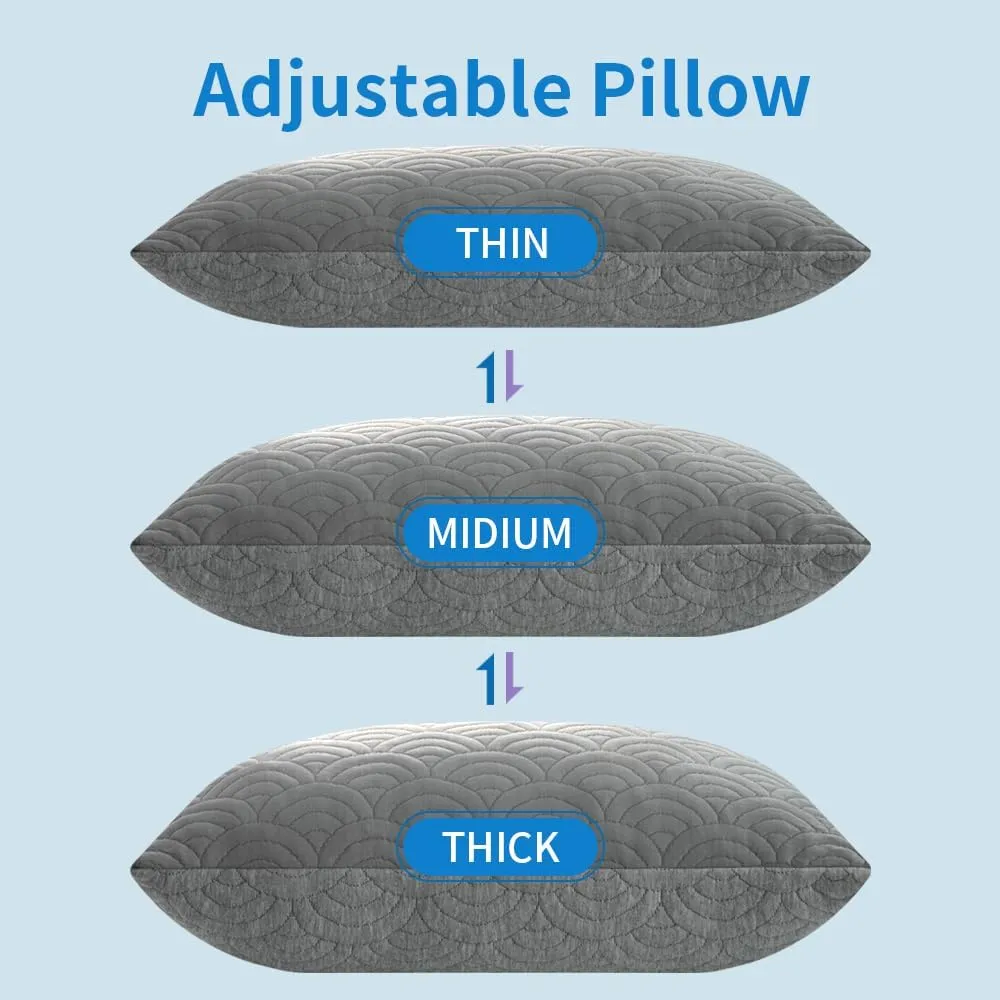 MOLCLCUY Memory Foam Pillows King Size Set of 2 Adjustable Cool Pillow for Side Back Stomach Sleepers Luxury with Washable Cover