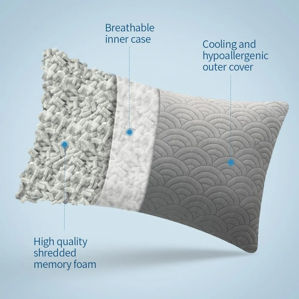 MOLCLCUY Memory Foam Pillows King Size Set of 2 Adjustable Cool Pillow for Side Back Stomach Sleepers Luxury with Washable Cover