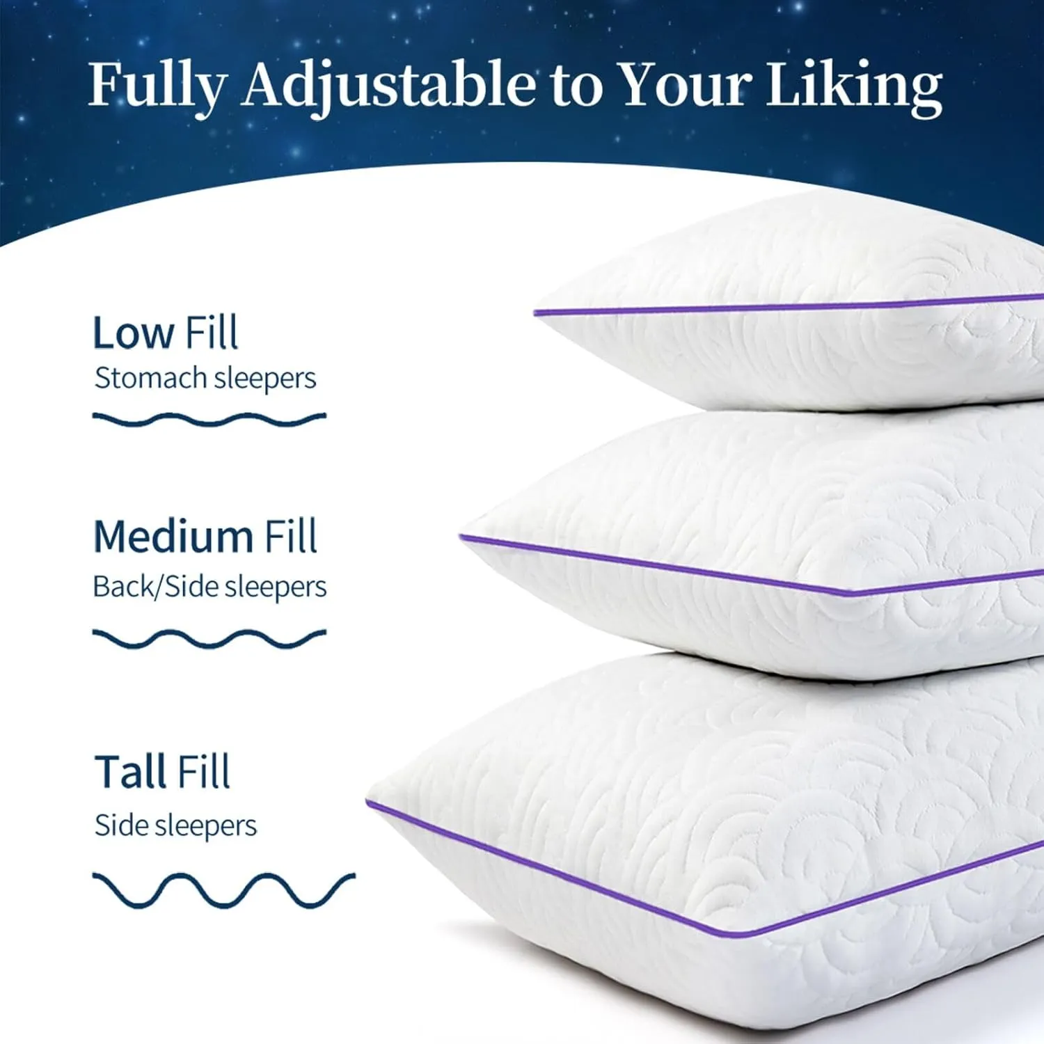 MOLCLCUY Memory Foam Pillows Queen Size Set of 2 Adjustable Cool Pillow for Side Back Stomach Sleepers Luxury with Washable Cover