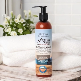 Montana Snow Lotion - Organic handmade hydrating daily moisturizing lotion for extremely dry skin, Shea body lotion, 100% natural non toxic body lotion, Vit E and aloe vera 8oz (Big Sky Snow)