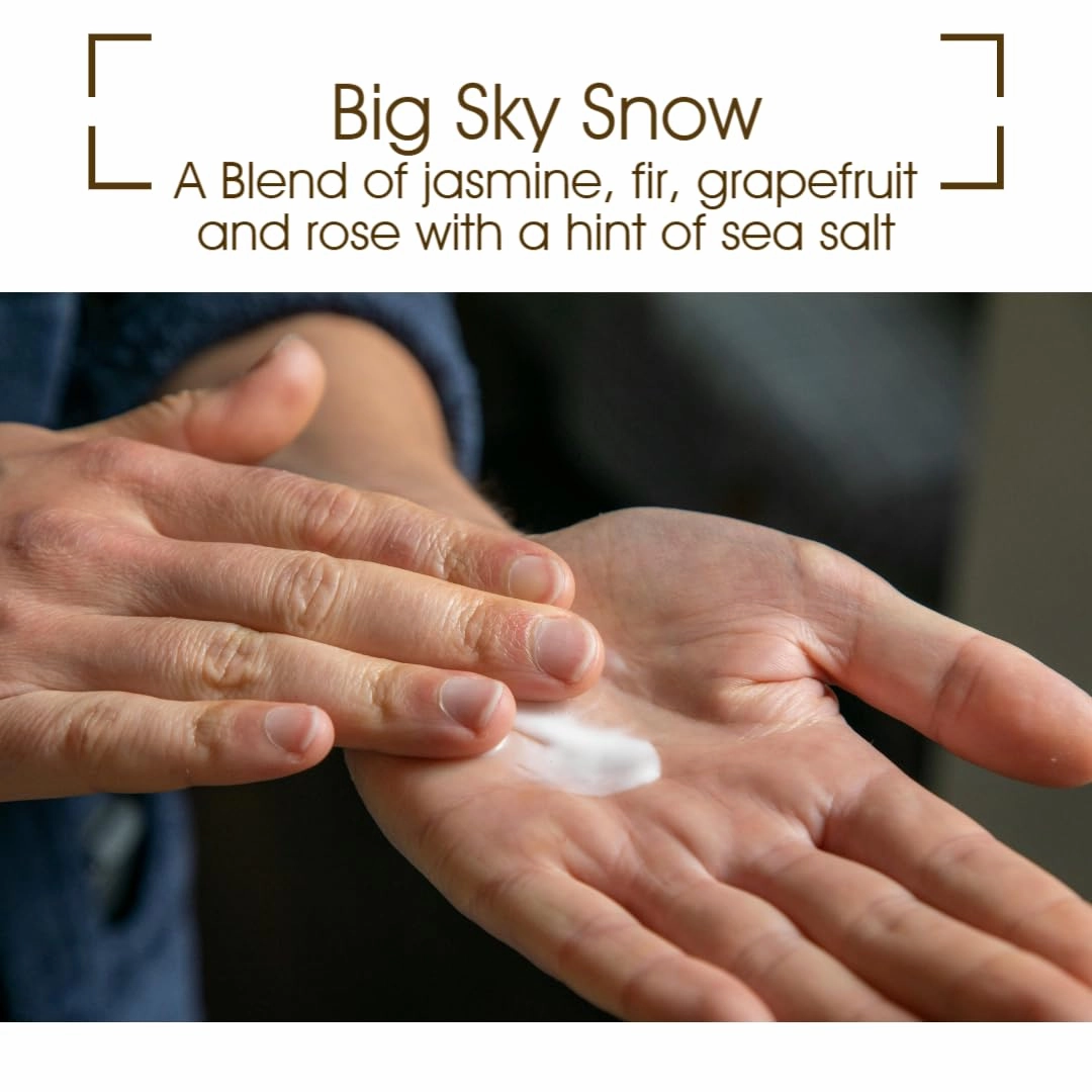 Montana Snow Lotion - Organic handmade hydrating daily moisturizing lotion for extremely dry skin, Shea body lotion, 100% natural non toxic body lotion, Vit E and aloe vera 8oz (Big Sky Snow)
