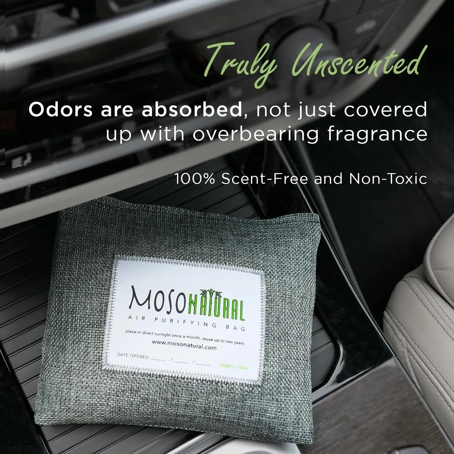 Moso Natural Car Air Freshener and Deodorizer | Long Lasting Bamboo Charcoal Odor Absorber | Non Toxic Odor Eliminator for Cars | Scent Free Air Purifying Bag