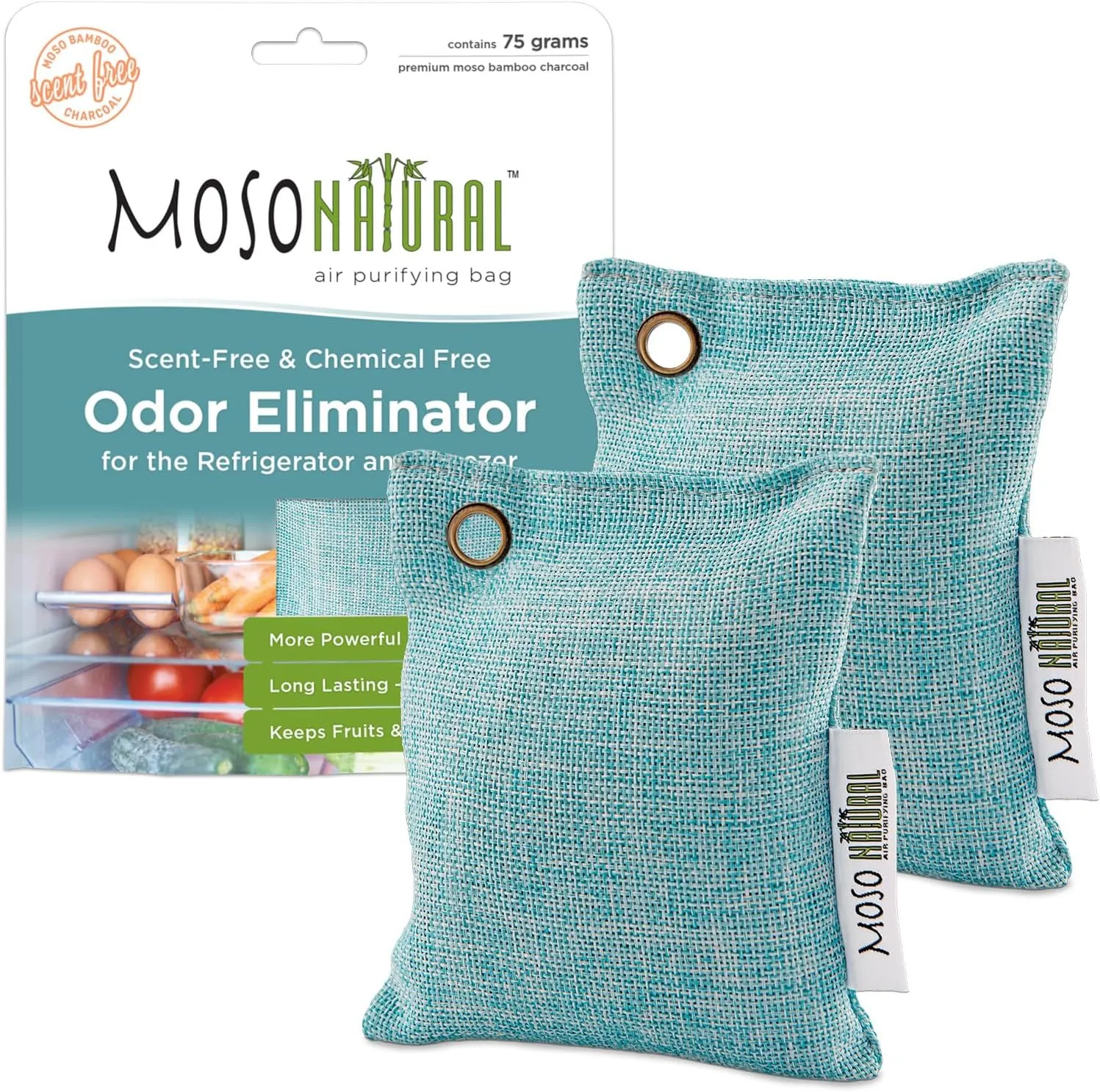 Moso Natural Fridge Deodorizer (2 Pack) | Bamboo Charcoal Freezer & Refrigerator Odor Eliminator | Long-Lasting Air Purifying Bag to Eliminate Refrigerator Odor | More Powerful than Baking Soda