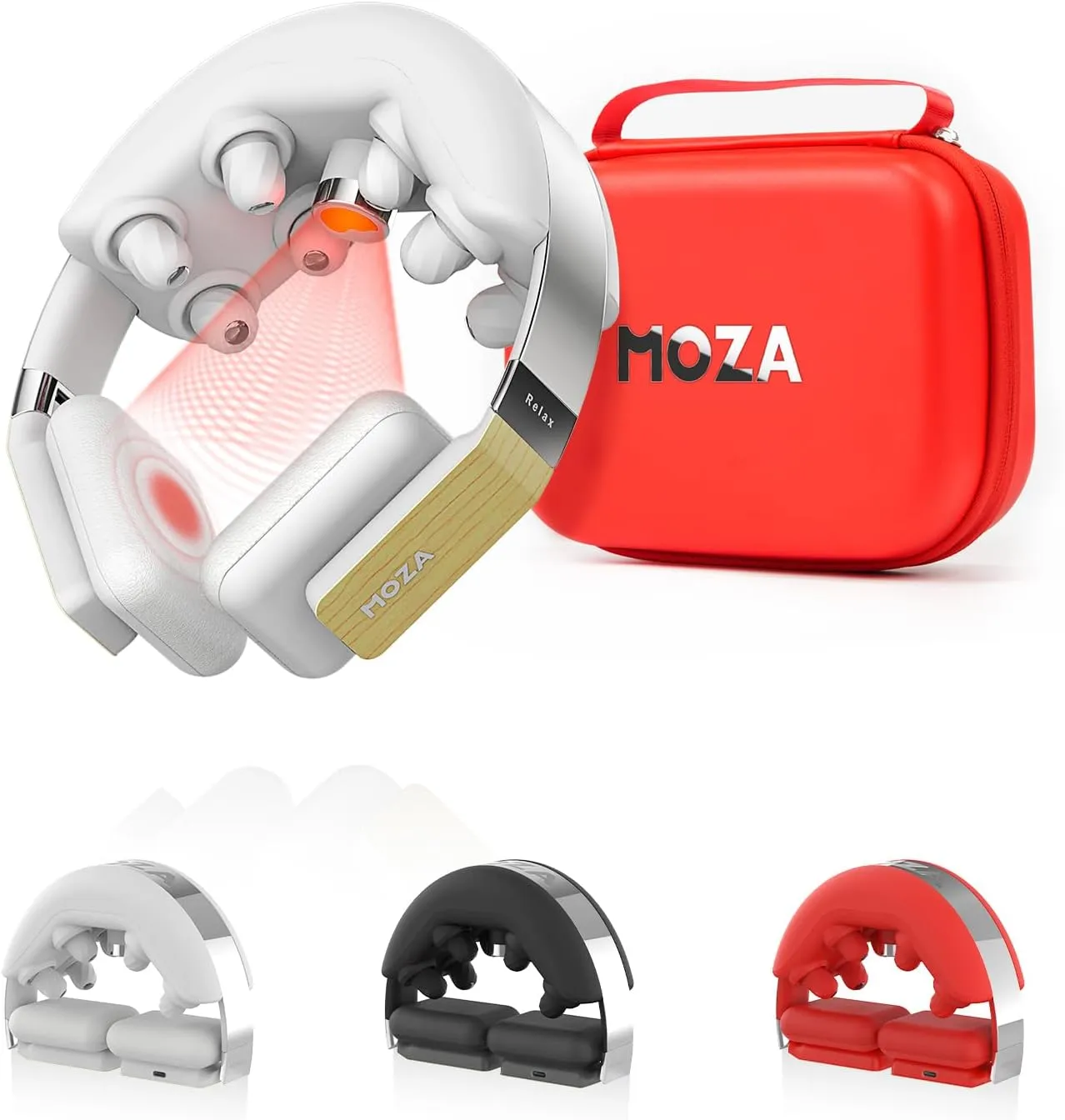 MOZA Neck Massager with Heat for Pain Relief Deep Tissue, Cordless Electric Deep Tissue Robohands Kneading Massage for Neck Pain Relief, Portable Heated Neck Massager, Gift for Men & Women, Gray