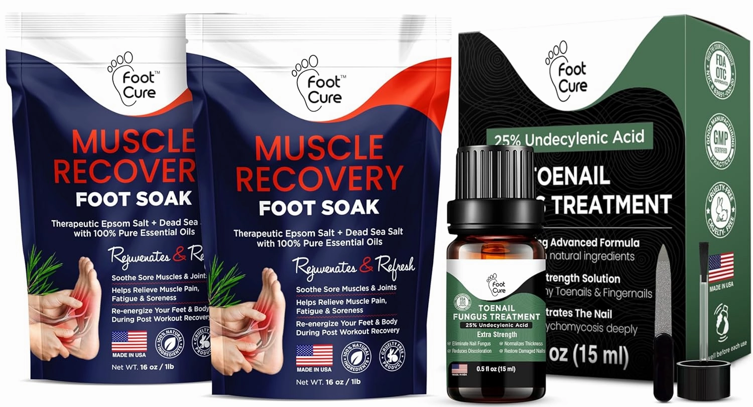 Muscle Relief Foot Soak with Epsom Salts - All Natural Salts for Post Workout Recovery - Softens Calluses with Toenail Repair Solution