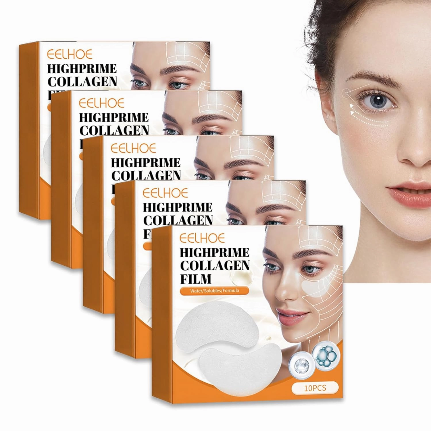 Nanofiber Collagen Face Revitalizer, Highprime Collagen Film for Face, Nanofiber Collagen Mask, Collagen Hydrating Eye Mask, Korean Soluble Collagen Film, Reduces Fine Lines (5Boxes/25Pairs)