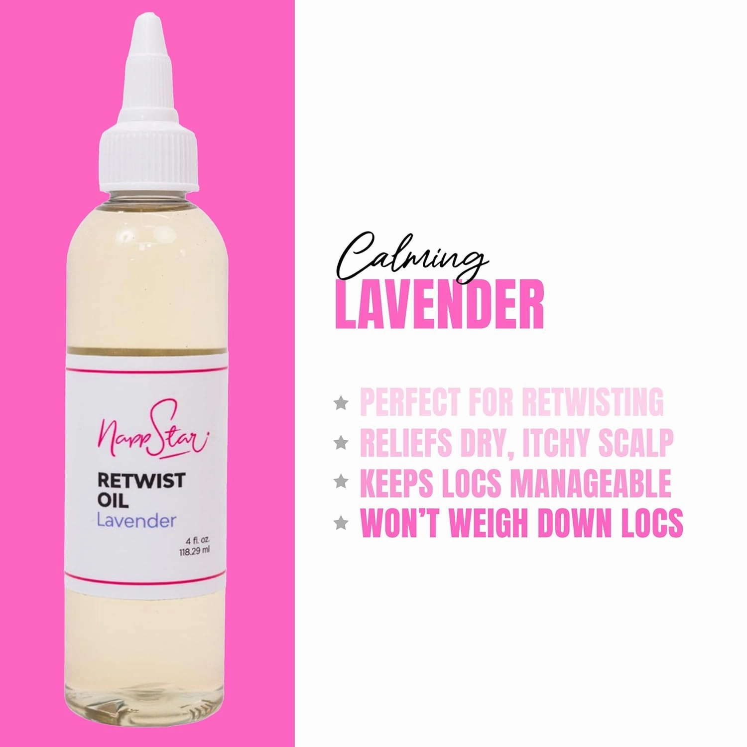 NappStar Retwist Oil, Lavender Scented Smell Good Loc Oil, Aromatic Hair Care for Dreadlocks with Moisturizing Base, 4 Fl Oz