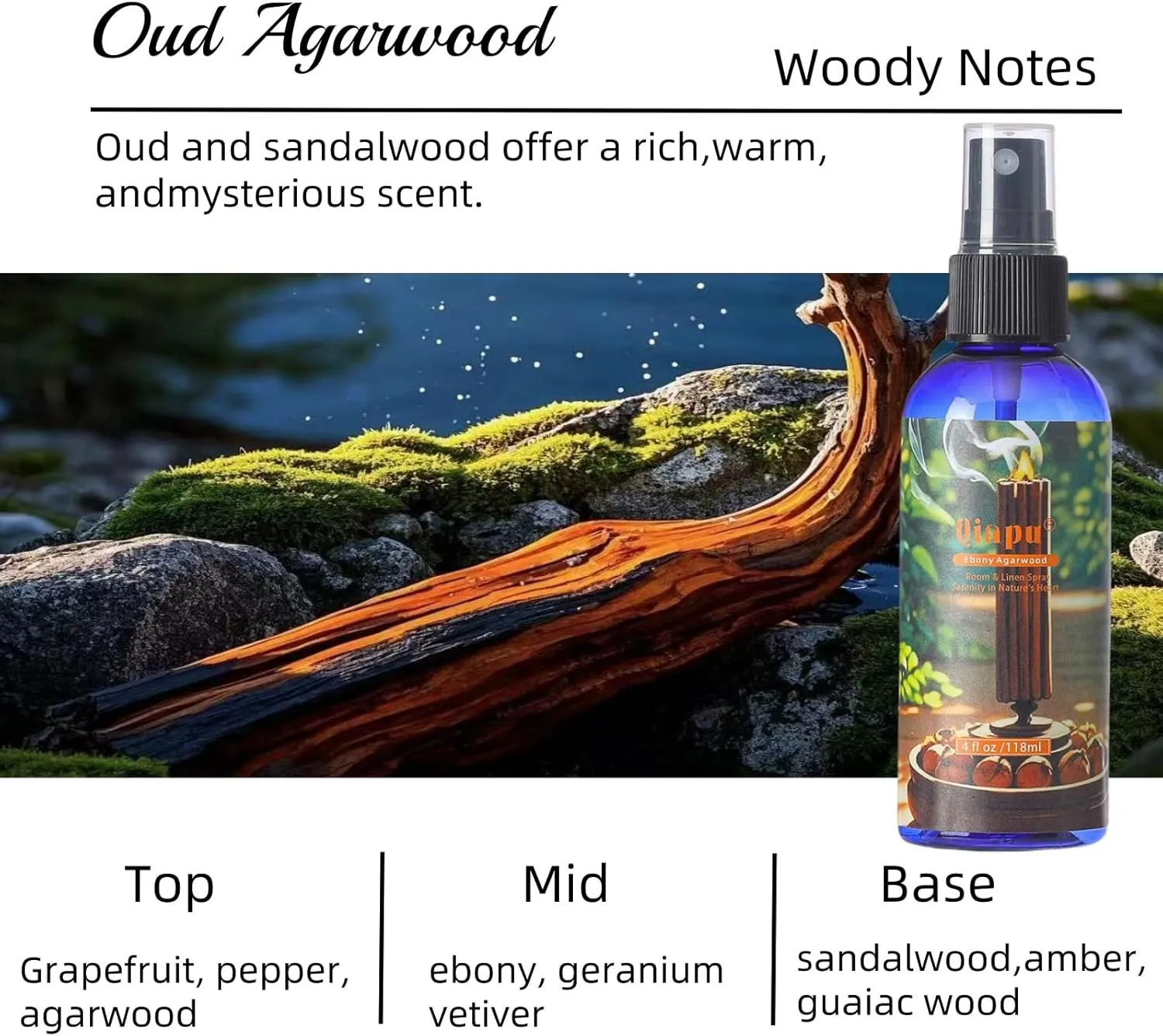 Natural Bedroom Linen Spray Scented Room Mist with Plant Extracts Long Lasting Freshness for Sheets, Pillows & Curtains –Ebony Agarwood   Misty Forest   Chamomile   Romantic Rose 4oz（4 Bottle）