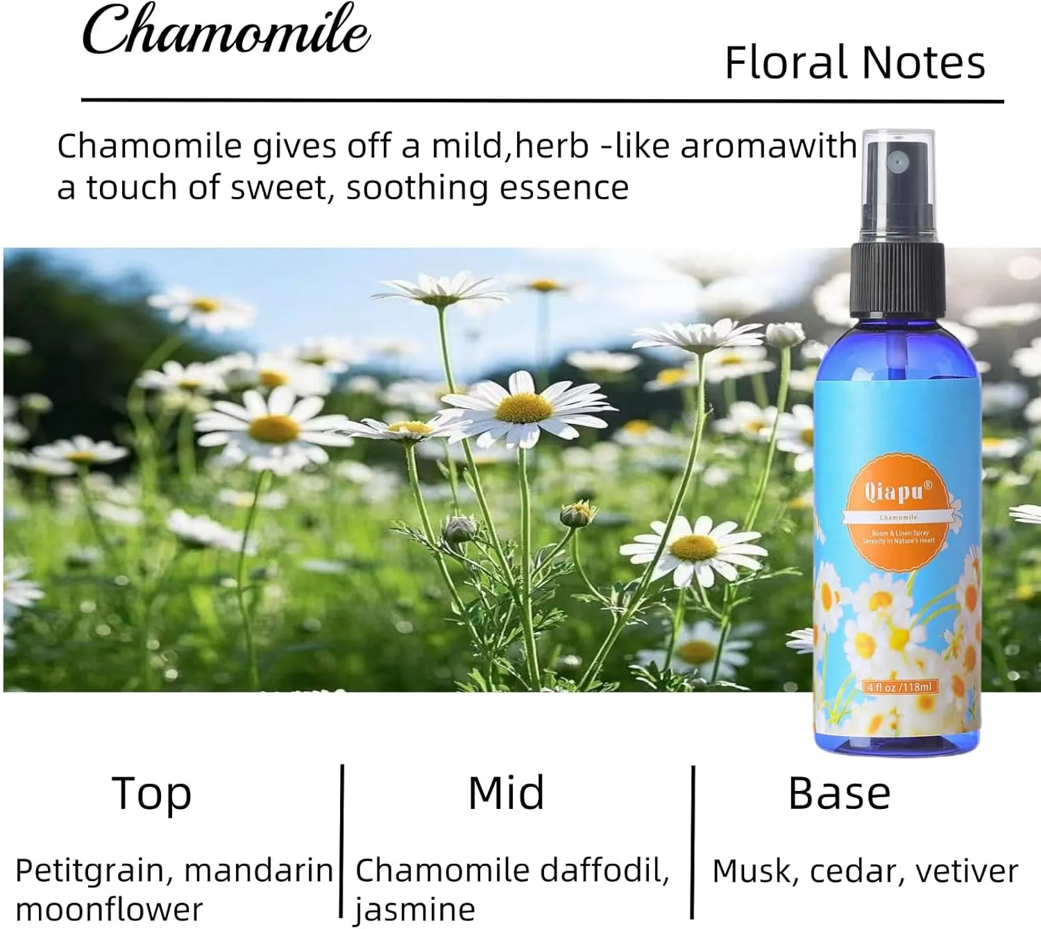 Natural Bedroom Linen Spray Scented Room Mist with Plant Extracts Long Lasting Freshness for Sheets, Pillows & Curtains –Ebony Agarwood   Misty Forest   Chamomile   Romantic Rose 4oz（4 Bottle）