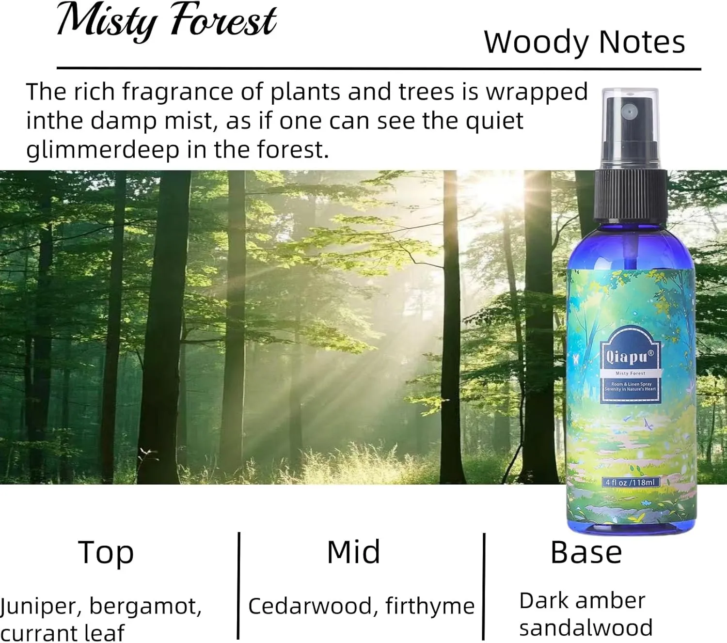 Natural Bedroom Linen Spray Scented Room Mist with Plant Extracts Long Lasting Freshness for Sheets, Pillows & Curtains –Ebony Agarwood   Misty Forest   Chamomile   Romantic Rose 4oz（4 Bottle）