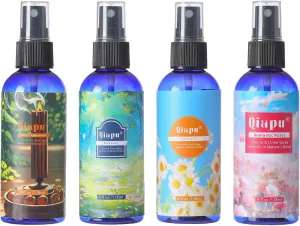 Natural Bedroom Linen Spray Scented Room Mist with Plant Extracts Long Lasting Freshness for Sheets, Pillows & Curtains –Ebony Agarwood   Misty Forest   Chamomile   Romantic Rose 4oz（4 Bottle）