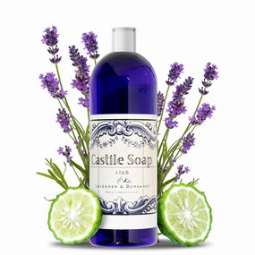 Natural Castile Soap | Organic Liquid Soap | Gentle on Sensitive Skin | Use on Hair, Body, Hands & Home | Vegan, No Palm Oil or Additives (32oz, Lavender & Bergamot)