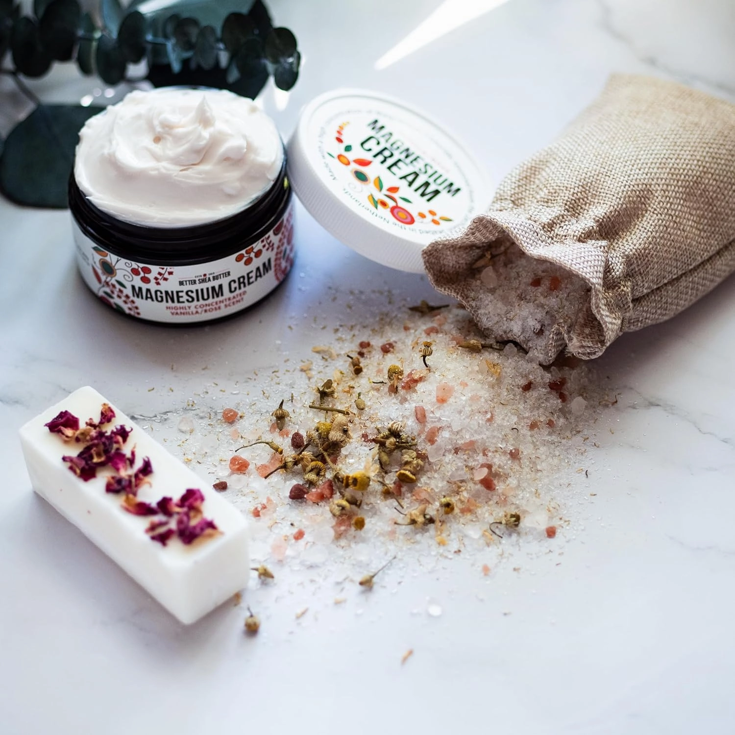 Natural Spa Gift Box, Self Care Kit for Women - Chamomile Bath Salts, Vanilla Rose Magnesium Cream, Non-Toxic Soy Wax Melts - Mother's Day Gift, Easter Basket for Women, Pregnancy Box