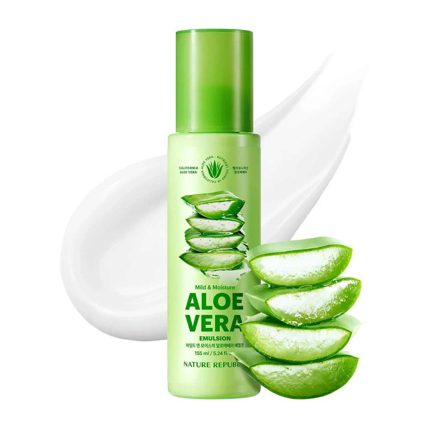 Nature Republic Mild & Moisture Aloe Vera Emulsion - Natural Hydrating Soothing Facial Moisturizer, 150ml / 5.24oz
