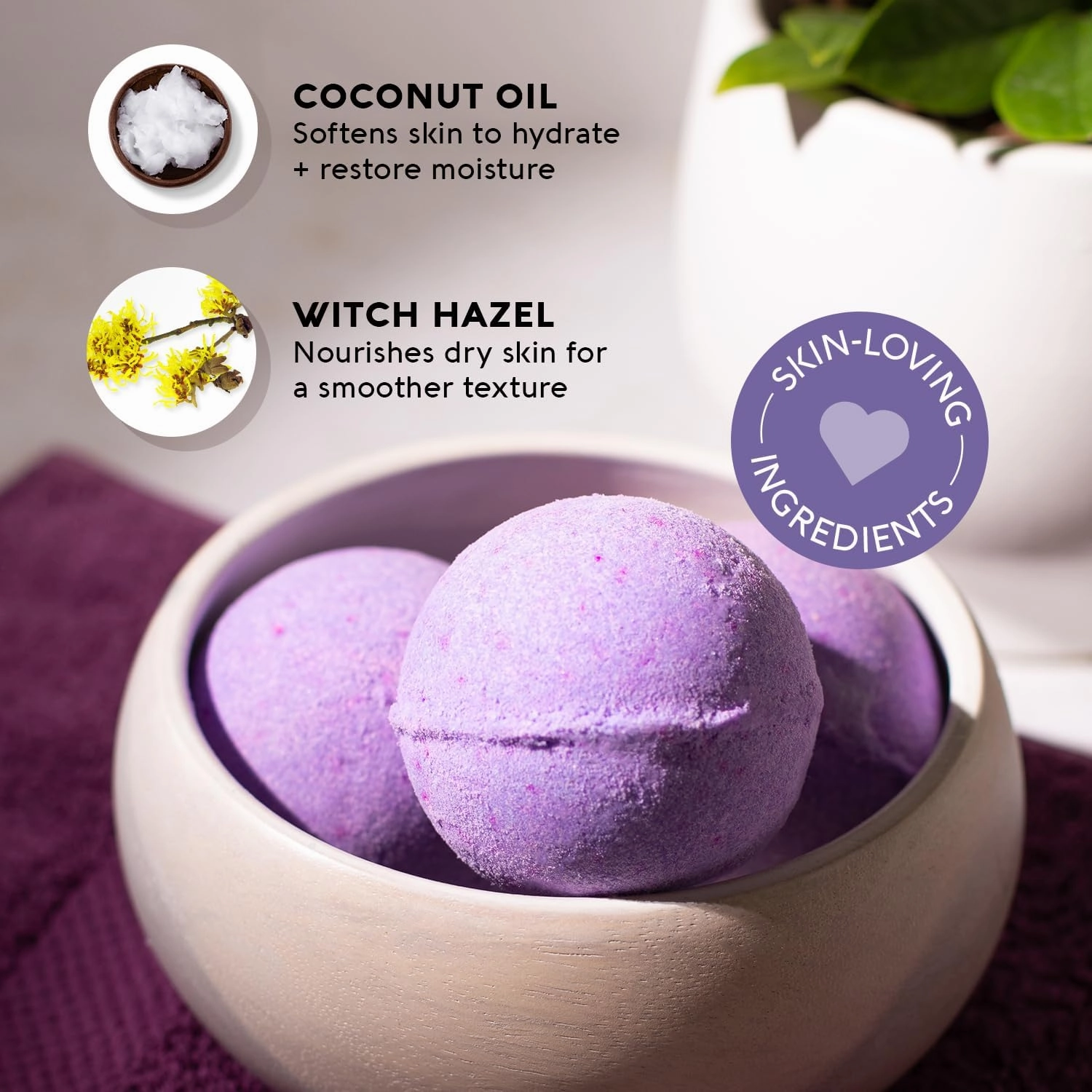 Nature's Beauty Lavender & Rosemary Bath Bomb Multi-Pack - Luxury Fizzy Spa Bath Bomb to Help Calm, Soothe   Revive Dull and Dry Skin Made with Coconut Oil & Witch Hazel, 5.5 oz (4 Pack)