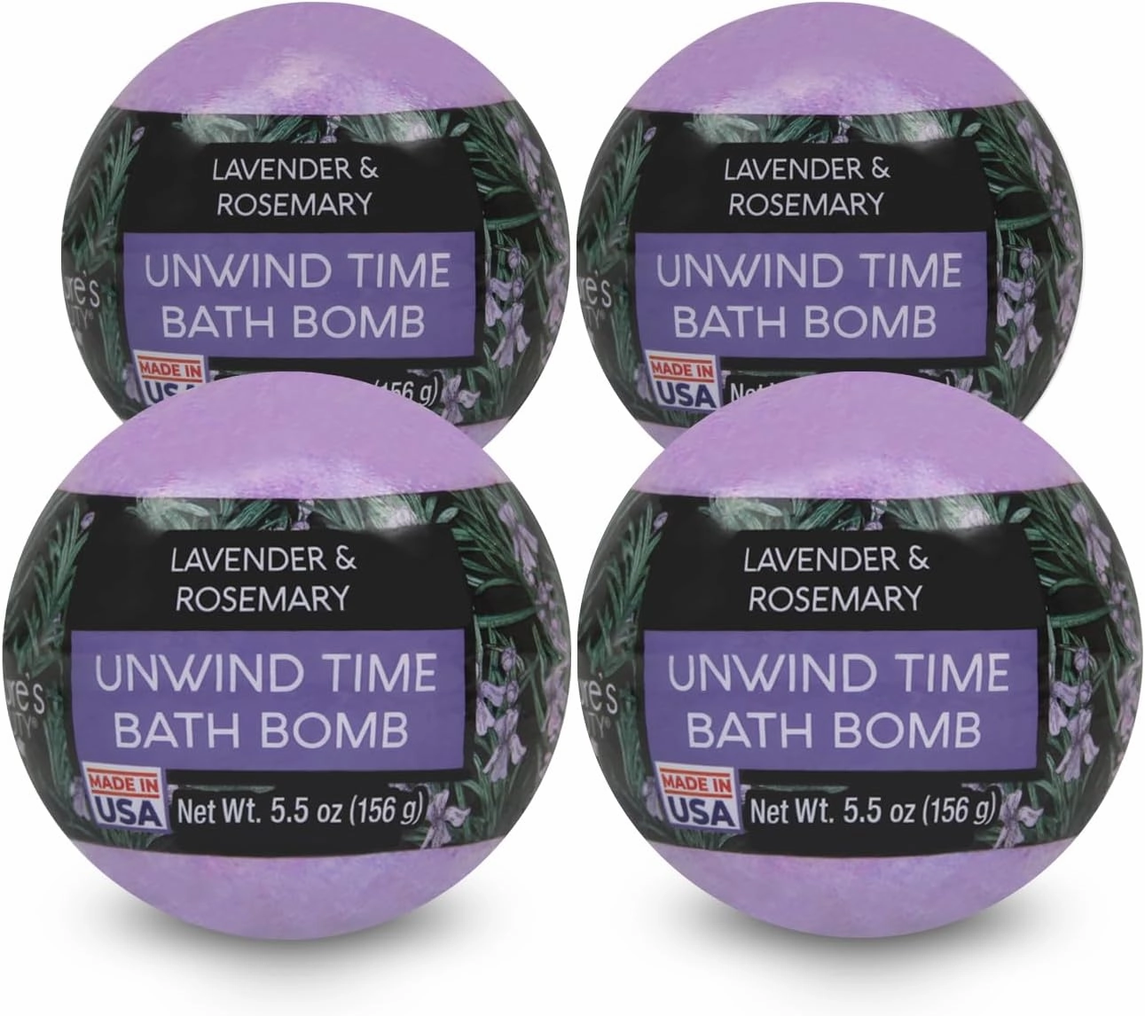 Nature's Beauty Lavender & Rosemary Bath Bomb Multi-Pack - Luxury Fizzy Spa Bath Bomb to Help Calm, Soothe   Revive Dull and Dry Skin Made with Coconut Oil & Witch Hazel, 5.5 oz (4 Pack)