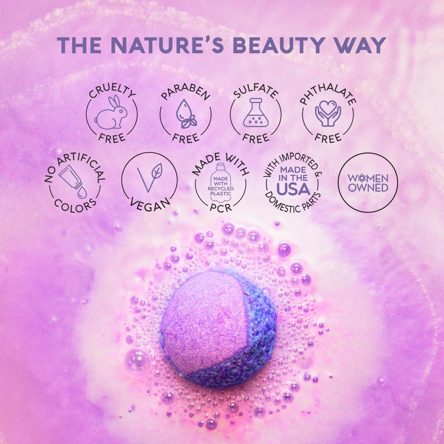 Nature's Beauty Lavender & Rosemary Bath Bomb Multi-Pack - Luxury Fizzy Spa Bath Bomb to Help Calm, Soothe   Revive Dull and Dry Skin Made with Coconut Oil & Witch Hazel, 5.5 oz (4 Pack)