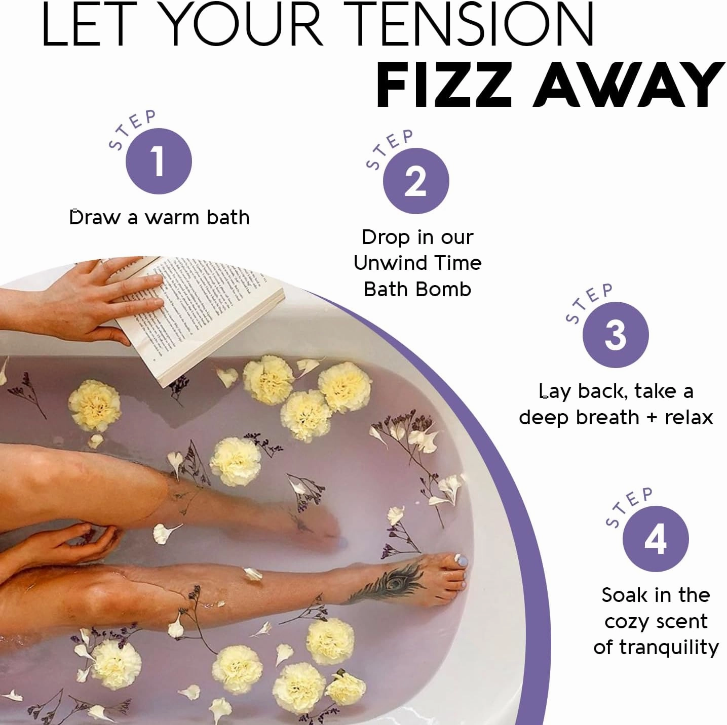 Nature's Beauty Lavender & Rosemary Bath Bomb Multi-Pack - Luxury Fizzy Spa Bath Bomb to Help Calm, Soothe   Revive Dull and Dry Skin Made with Coconut Oil & Witch Hazel, 5.5 oz (4 Pack)
