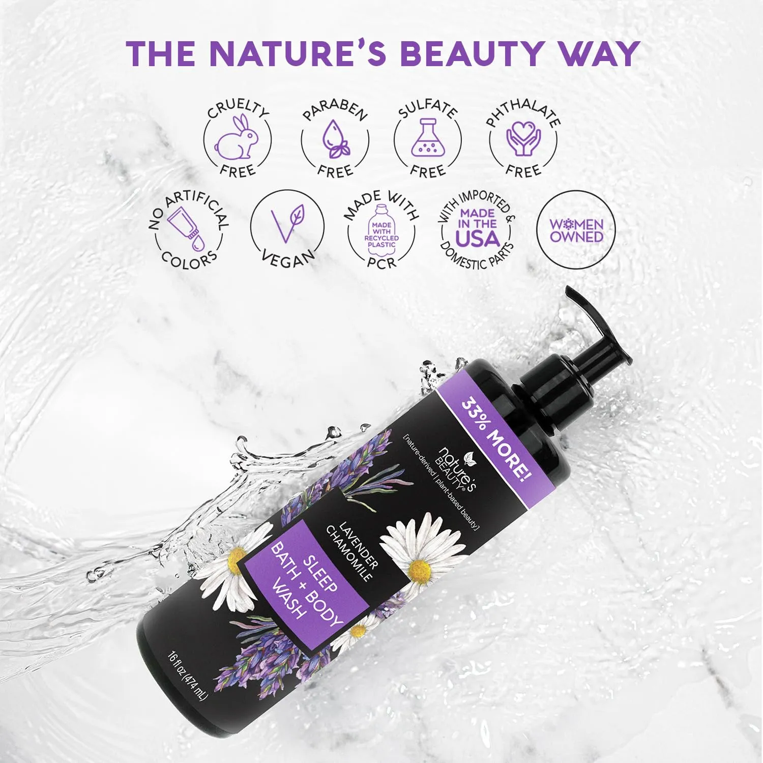 Nature's Beauty Lavender Chamomile Sleep Body Wash for Women Multi-Pack- Gentle Bath   Body Cleanser, Sooth and Calm Combination to Dry Skin Made w/Coconut, Jojoba   Moringa Seed Oils 16floz (2 Pack)