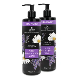 Nature's Beauty Lavender Chamomile Sleep Body Wash for Women Multi-Pack- Gentle Bath   Body Cleanser, Sooth and Calm Combination to Dry Skin Made w/Coconut, Jojoba   Moringa Seed Oils 16floz (2 Pack)